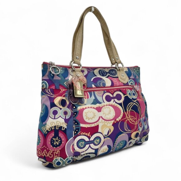 Coach Poppy Pop C Glam Signature Graffiti Pink Gold Large Tote D1120-18342 - Picture 6 of 16